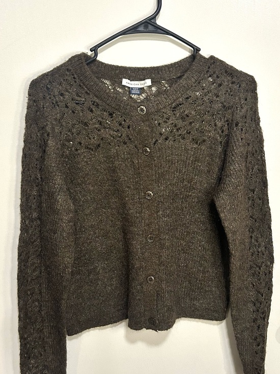 American Eagle Outfitters Sweaters - American Eagle Outfitters Olive Green Eyelet Knit Button Cardigan